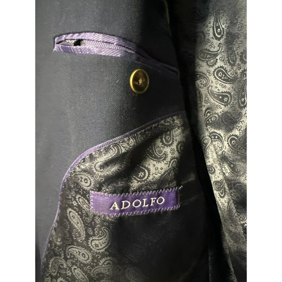 Adolfo Blazer Sport Coat Microtech Dinner Jacket Men's Navy Blue 2 Button SZ 44R - Picture 5 of 9